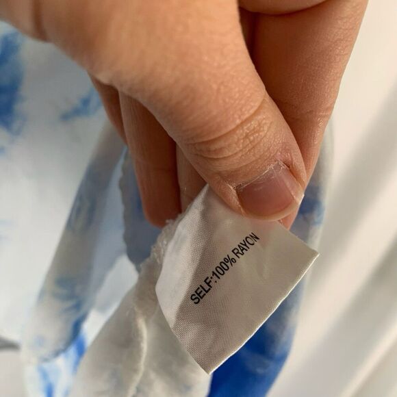 Jane Delancey Blouse Women's 1X White Blue Tie Dye Button Up Short Sleeve - Picture 5 of 9